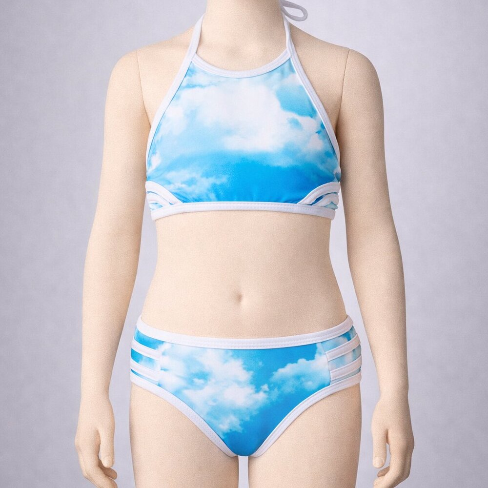 Submarine 2pc Blue & White Clouds‎ Girls Swimsuit Boutique Designer NWT 6 lk 4/5